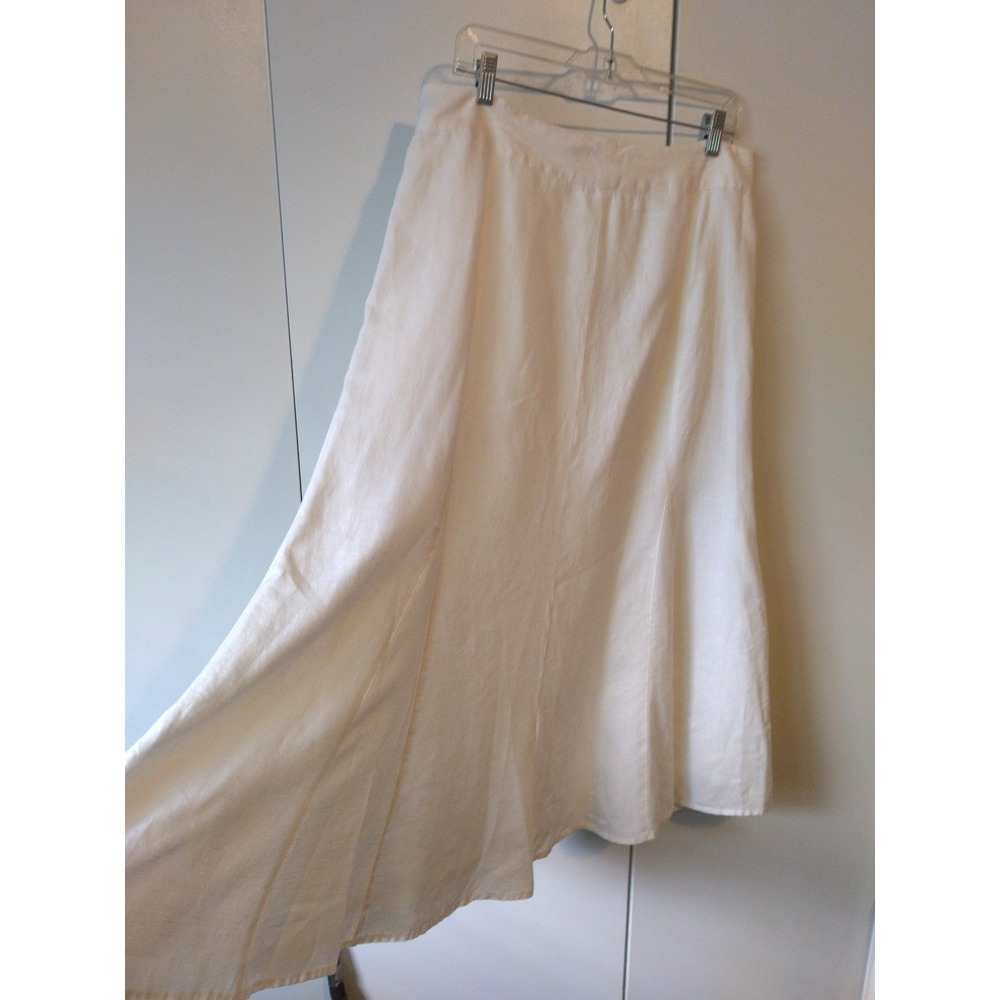 Women's Linen A Line Maxi Skirt Size 12 White Lined Flowy Boho Cottage Coastal